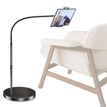 Picture of Elitehood Aluminum iPad Stand for Floor, 14lb Stable Base & Height Adjustable iPad Floor Stand, Gooseneck iPad Holder for Bed & Sofa, Compatible with All iPad, iPad Pro, Kindle & More 4.7-13in Tablets