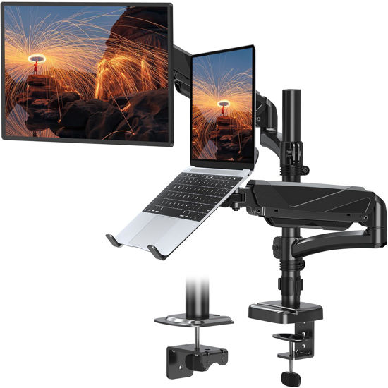 Picture of MOUNTUP Monitor and Laptop Mount Holds 4.4-19.8lbs, up to 32 inch Monitor Arm Desk Mount and fits 13-17 inch Laptop Arm Mount for Desk with Gas Spring Arm with VESA 75x75/100x100 MU4010