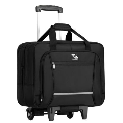 Picture of Golkcurx Rolling Laptop Bag with Wheels, Removable Water-Repellent Rolling Briefcase for Women and Men, Fits Up to 17.3 Inch Laptop Rolling Computer Bag, Black