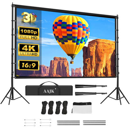 Picture of AAJK 150in Projector Screen and Stand,Portable 16:9 4K HD Indoor Outdoor Projection Screen with Wrinkle-Free Design, Ideal for Home Theater and Backyard Cinema - Includes Carry Bag