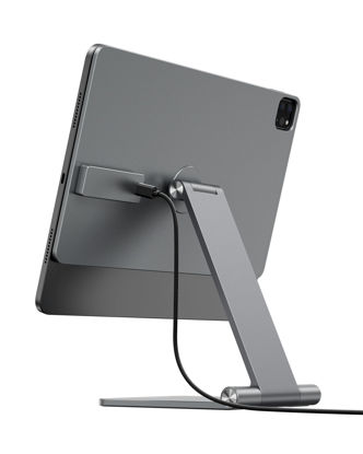 Picture of KU XIU Magnetic Wireless Charging Stand for iPad Air 13 M2/Pro 12.9, Aluminum Alloy Foldable Tablet Holder with 1M USB C Cable 360° Adjustable Desk Stand for iPad Air 13 M2,iPad Pro 12.9 3/4/5/6 Gen