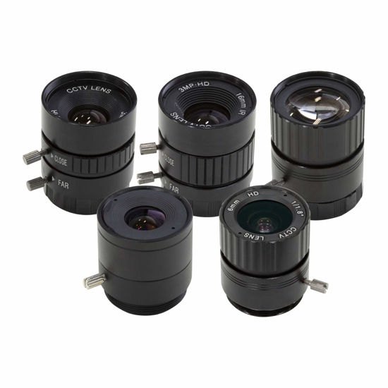 Picture of Arducam CS-Mount Lens Kit for Raspberry Pi HQ Camera (Type 1/2.3), 6mm to 25mm Focal Lengths, 65 to 14 Degrees, Telephoto, Wide Angle, Pack of 5