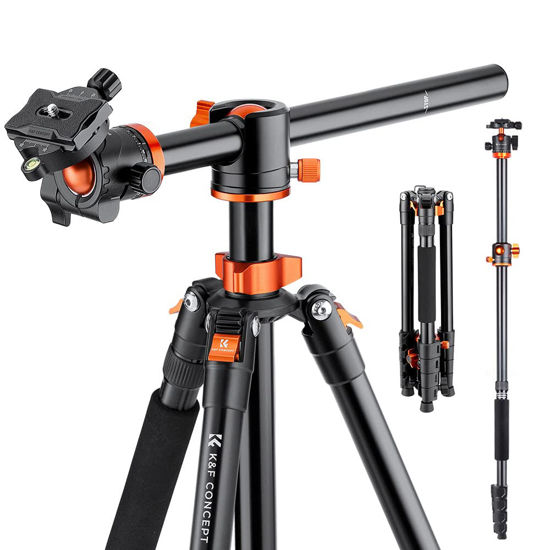 Picture of K&F Concept 73 inch /186cm Camera Tripod,Transverse Center Column Aluminium DSLR Tripod with 360 Degree Ball Head 10kg Load Capacity,Quick Release Plate,Detachable Monopod T255A3+BH-28L