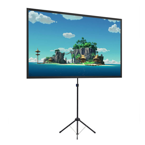 Picture of Projector Screen with Stand, 60 Inch Outdoor Projector Screen 16:9 and Stand, Portable Projector Screen with Aluminium Frame, Lightweight and Compact, Easy Setup, Idea for Home Cinema, Backyard Party