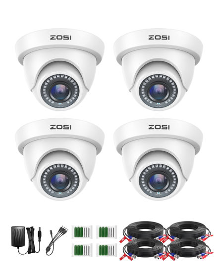 Picture of ZOSI 4 Pack 1080P Security Cameras 2.0MP Waterproof Outdoor Indoor 80ft Day Night CCTV White Dome Surveillance Cameras Compatible with 720P/1080N/1080P/5MP/4K HD-TVI AHD CVI Analog CCTV DVR Systems