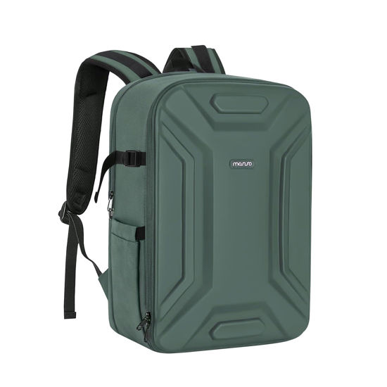 Picture of MOSISO Camera Backpack, DSLR/SLR/Mirrorless Camera Bag Waterproof Symmetric Geometric Hard Shell with Tripod Holder&15-16 inch Laptop Compartment Compatible with Canon/Nikon/Sony, Emerald Green