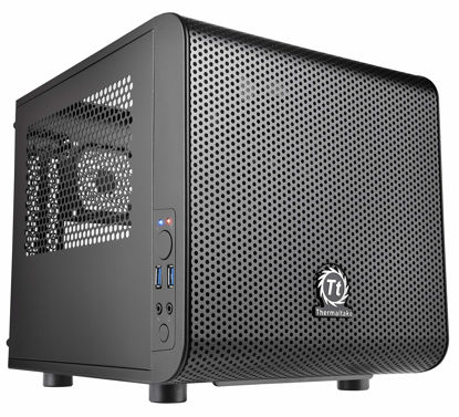 Picture of Thermaltake Core V1 SPCC Mini ITX Cube Gaming Computer Case Chassis, Interchangeable Side Panels, Black Edition, CA-1B8-00S1WN-00