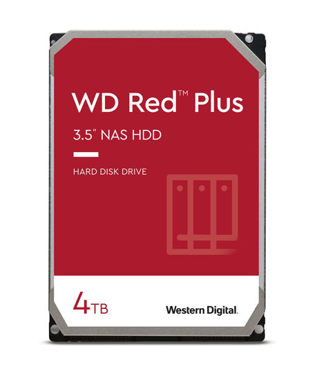 Picture of Western Digital 4TB WD Red Plus NAS Internal Hard Drive HDD - 5400 RPM, SATA 6 Gb/s, CMR, 64 MB Cache, 3.5" - WD40EFRX