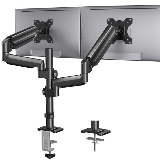 Picture of HUANUO Dual Monitor Mount up to 32 inches Screens, Taller Monitor Stand Hold 19.8lbs, Dual Monitor Arm Desk Mount Easy Adjustable with Tilt, Swivel, Rotation, VESA 75/100mm