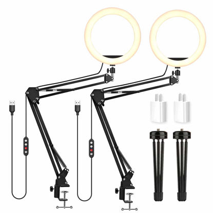 Picture of LED Video Conference Lighting Desktop Ring Light with Clamp Suspension Boom Scissor Arm Stand 3000-6000K USB Studio Light Kit forfor Video Conferencing, Zoom Meeting, Webcam Light, Live Stream