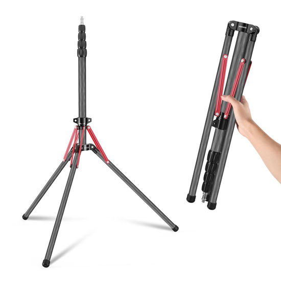 Picture of Neewer Light Stand Carbon Fiber with 180° Reversible Legs, 1/4" to 3/8" Screw Adapter and Bag, 98.4"/250cm Portable Travel Tripod Stand for Outdoor Photography Speedlite Strobe Softbox, ST250R