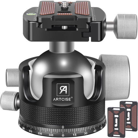 Picture of 55mm Low Profile Ball Head Tripod Ball Head ARTCISE KB55 Heavy Duty Tripod Head All Metal CNC Machining with Three 1/4" Quick Release Plates for Tripod, Monopod, DSLR, Camcorder, Max Load 88lbs /40kg