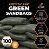 Picture of Woven Polypropylene Sand Bags for Flooding, Gravel - 14" x 26" Sacks 50 lb Weight Limit, Military Grade Reusable Refillable Sand Bag for Hurricane Flood Protection, Empty Sandbags Green, Bundle of 100