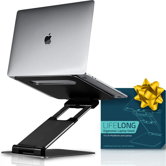 Picture of Ergonomic Laptop Stand For Desk, Adjustable Height Up To 20", Laptop Riser Computer Stand For Laptop, Portable Laptop Stands, Fits All MacBook, Laptops 10 15 17 Inches, Pulpit Laptop Holder Desk Stand