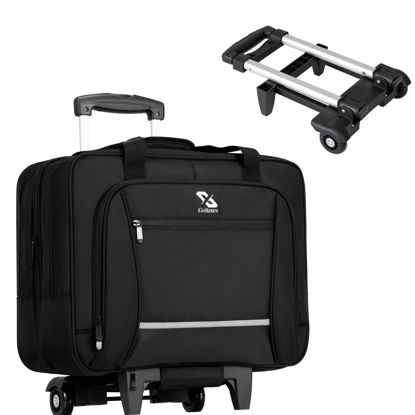 Picture of Golkcurx Rolling Laptop Bag with Wheels, Removable Water-Repellent Rolling Briefcase for Women and Men, Fits Up to 15.6 Inch Laptop Rolling Computer Bag, Black