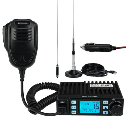 Picture of Retevis MB1 AM/FM CB Radio, 40 CH CB Mobile Radio with 45 Inch CB Antenna, Instant Channel 9/19, 7-Color Screen, Auto-Scan, Trucker Essentials