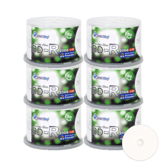 Picture of Smartbuy 300 Pack Bd-r 25gb 6X Blu-ray Single Layer Recordable Disc Printable White Inkjet Blank Data Video Media 300 Disc Spindle