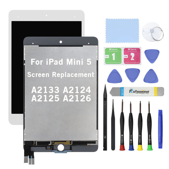 Picture of HOYRTDE 7.9" Screen Replacement for iPad Mini 5 A2133 A2124 A2125 A2126 LCD Display Glass Touch Digitizer Premium Kit with Tools - White