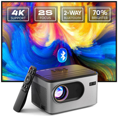 Picture of [2s Focus with Remote] PANSEBA 4K Projector, Native 1080P Bluetooth Projector, Portable Outdoor Movie Projector, Mini Projector for Home Theater, Compatible with Smartphone,HDMI,USB,TV Stick