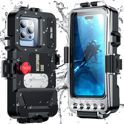 Picture of Temdan Diving Phone Case Compatible with All iPhone Series,Snorkeling Underwater Case 98FT/30M Operated Underwater Photo Video,Waterproof Housing for All iPhone Series,Black