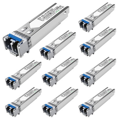 Picture of 10Pack 1.25G SFP LC Module 1000Base-LX Single-Mode Transceiver (SMF, 1310nm, 20km, DDM) - Compatible with Cisco GLC-LH-SMD, Ubiquiti UniFi, Meraki, Fortinet, Mikrotik, TP-Link, Netgear, Aruba and more