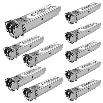 Picture of 10Pack 1.25G SFP Module 1000Base-SX Multimode LC Transceiver, 850nm MMF, 550m Range - Compatible with Cisco SFP-GE-S, Meraki MA-SFP-1GB-SX, Ubiquiti UF-MM-1G, Mikrotik, TP-Link, Netgear,Aruba and more