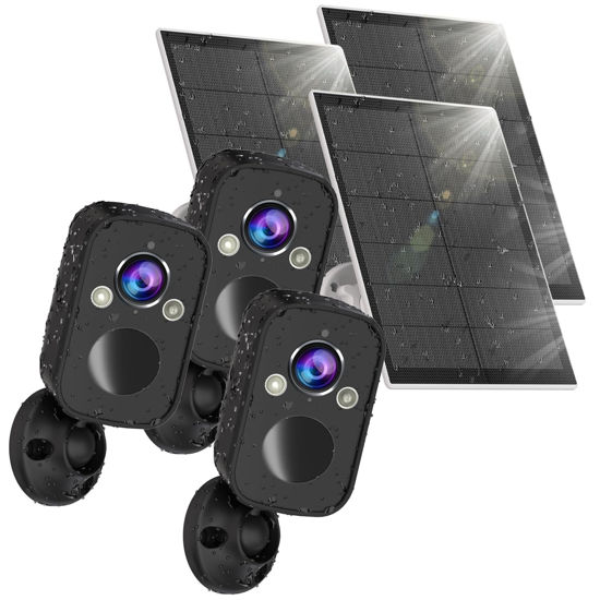 Picture of Rraycom 3Pack Security Cameras Wireless Outdoor-Solar Outdoor Cameras for Home Security, Home Camera with Motion Detection Alarm Floodlight Color Night Vision 2-Way Audio Waterproof, SD/Cloud