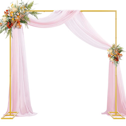 Picture of Wokceer 8x8FT Backdrop Stand Heavy Duty Pipe and Drape Kit with Base, Square Adjustable Backdrop Stand for Wedding Birthday Party Photo Booth Background Photography Exhibition Decoration