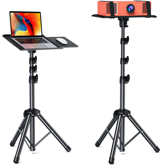 Picture of AMADA HOMEFURNISHING Projector Tripod Stand, Foldable Projector Stand, Multipurpose Laptop Stand with Removable Mouse Tray, Adjustable Height 25-63 inch, Outdoor Movie Projector Stand, AMPS03