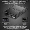 Picture of TRENDnet Intelligent 1000Base-T to 1000Base-LX/SX Single Mode SC Fiber Media Converter (20KM, 12.4Miles), Fiber to Ethernet Converter, SC Type Fiber Port,Lifetime Protection, TFC-1000S20, Black