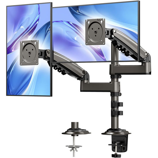 Picture of HUANUO 13-32 Inch Dual Monitor Stand, Gas Spring Dual Monitor Mount, Monitor Stand 2 Monitors, Ergonomic Adjustable Tilt/Swivel/Rotate, Weight Max 19.8 lbs, VESA 75/100mm