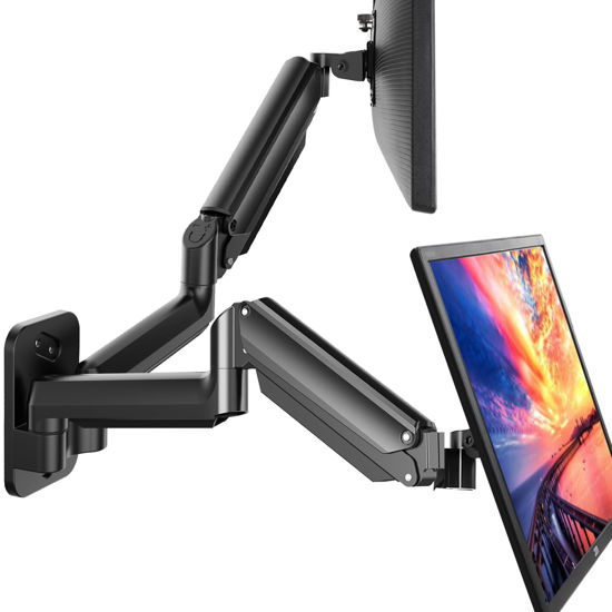 Picture of HUANUO Dual Monitor Wall Mount for 17 to 32 Inch Screen, Wall Mount Monitor Arm for 2 Monitors, Each Holds Up to 17.6lbs, Full Motion Wall Monitor Mount with Tilt Rotate Swivel, VESA 75x75 or 100x100