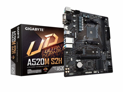 Picture of Gigabyte A520M S2H (AMD Ryzen AM4/MicroATX/4+3 Phases Digital PWM/Gigabyte Gaming GbE LAN/NVMe PCIe 3.0 x4 M.2/3 Display Interfaces/Q-Flash Plus/RGB Fusion 2.0/Motherboard)