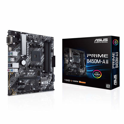 Picture of ASUS Prime B450M-A II AMD AM4 (Ryzen 5000, 3rd/2nd/1st Gen Ryzen Micro ATX Motherboard (128GB DDR4, 4400 O.C.), NVMe, HDMI 2.0b/DVI/D-Sub, USB 3.2 2, BIOS Flashback, and Aura Sync)