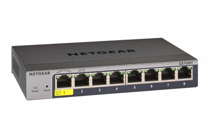 Picture of NETGEAR 8-Port Gigabit Ethernet Smart Switch (GS108T) - Managed, with 1 x PD Port, Optional Insight Cloud Management, Desktop or Wall Mount, Silent Operation, and Limited Lifetime Protection,Black