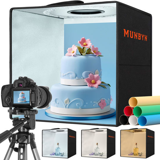 Picture of MUNBYN Light Box Photography, Portable Photo Studio Box 16"x16" Professional Shooting Tent Kit with 160 LED Lights 6 Backdrops for Jewelry and Small Product Photography