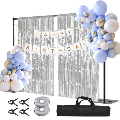 Picture of Qoolfoto 8.5x10ft Backdrop Stand Heavy Duty Photo Adjustable Background Frame Pipe and Drape Kit with Metal Flat Base for Wedding, Parties, Birthday, Festival, Video Studio