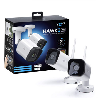 Picture of Geeni Hawk 3 Outdoor Camera for Home Security, Smart Surveillance, WiFi, Night Vision, Motion Alert, 2-Way Audio, 1080p HD, Works with Alexa, Google Home - 2 Pack