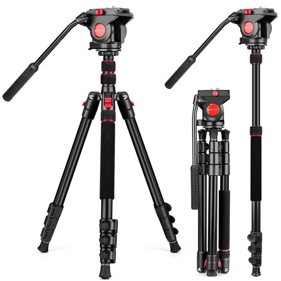 Picture of Tripod Camera Tripod, 72" Video Tripod with Fluid Head, Aluminum Heavy Duty Tripod with Carry Bag, Professional Camera Tripods & Monopods, Compatible with Video Camera, DSLR, Camcorder