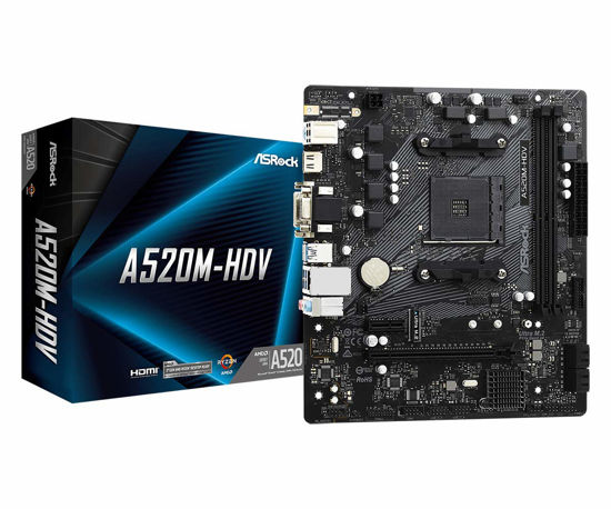 Picture of ASRock A520M-HDV Supports AMD AM4 Socket Ryzen™ 3000, 4000 G-Series and 5000 and 5000 G-Series Desktop Processors Motherboard, 32 GB memory storage