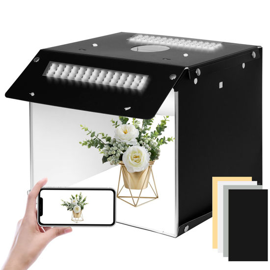 Picture of EMART 14"x15" Light Box Photography, Mini & Folding Photo Studio Light Box with CRI>95 White Lighting 102 LEDs Lights, Sturdy Lightbox for Small Product Photography: Food, Jewelry, Miniature Models