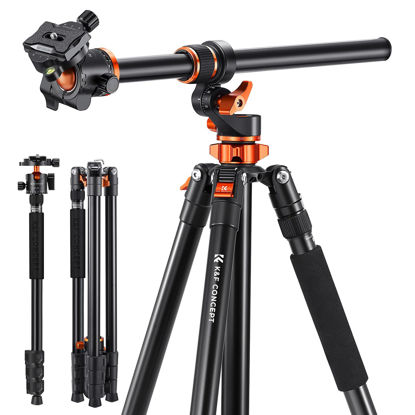 Picture of K&F Concept 90 inch/230cm Ultra High Camera Tripod,Horizontal Overhead Shooting Travel Tripods with Metal Ball Head 10KG Load Capacity,Detachable Monopod, for Indoor and Outdoor Use T254A7+BH-28L