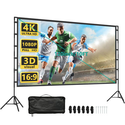 Picture of WALI Portable Projector Screen with Stand, 120 inch Foldable Outdoor Projector Screen 16:9 4K HD Wrinkle-Free Lightweight Movie Screen with Carry Bag for Home Backyard Theater Party Camping (PSM002-B)