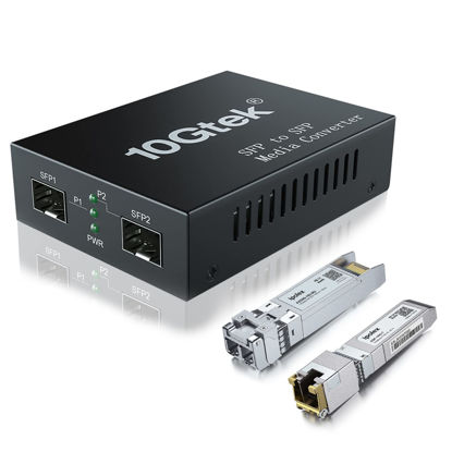 Picture of 10G SFP+ to SFP+ Fiber Media Converter - 10G OEO Converter, Includes SFP+ SR Module and 10GBase-T Cooper Module, Supports Multi Mode LC Fiber and CAT.6a/7, Fiber to Ethernet Transmission up to 300m