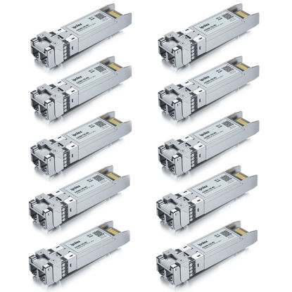 Picture of 10G SR SFP+ to LC Multimode Transceiver, 10GBase-SR Fiber Module, for Cisco SFP-10G-SR, Meraki MA-SFP-10GB-SR, UniFi UF-MM-10G, Mikrotik, Fortinet, Netgear, D-Link, TP-Link (MMF,850nm, 300m) 10 Pack