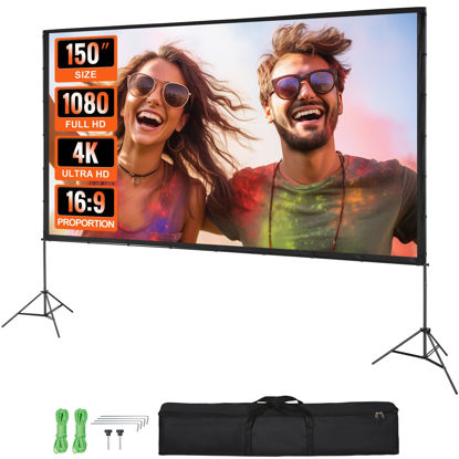 Picture of VEVOR Projector Screen with Stand, 150 inch 16:9 4K 1080 HD Outdoor Movie Screen with Stand, Wrinkle-Free Projection Screen with Tripods and Carry Bag, for Home Theater Cinema Backyard Movie Night