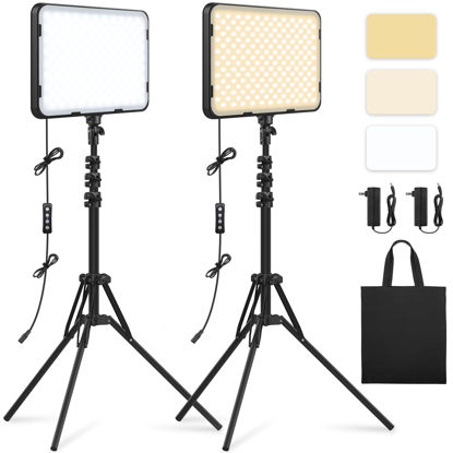 Picture of 2-Pack LED Video Light Kit with 63'' Tripod Stand, Obeamiu 20W Photography Lighting Kit 2500-8500K Studio Light for Content Creation, Video Recording, Game Live Streaming, YouTube Vlogging, Zoom Calls