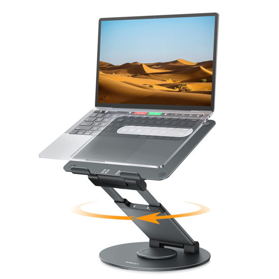 Picture of Nulaxy Telescopic 360 Rotating Laptop Stand for Desk Adjustable Height Swivel Pull Out Design Ergonomic Laptop Riser Fits All 10-17" Laptops Computer MacBook, Gray