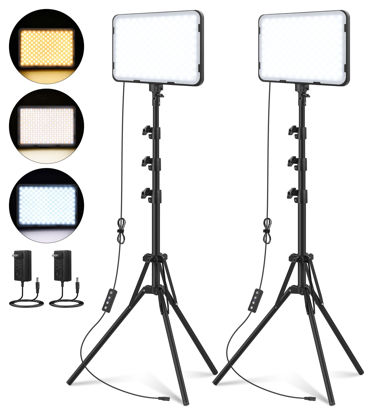 Picture of Unicucp 2 Pack LED Video Photography Lighting Kit 22W with 62.99-inch Tripod Stand, 2500-8500K Studio Lights for Live Streaming/Social Media Video Recording/Makeup/Content Creation/Photo Shoot