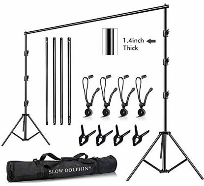 Picture of SLOW DOLPHIN 10 x 10Ft Photo Video Studio Heavy Duty Adjustable Muslin Backdrop Stand Background Support System Kit for Photography with Carrying Bag 8 Pcs Clip Clamps